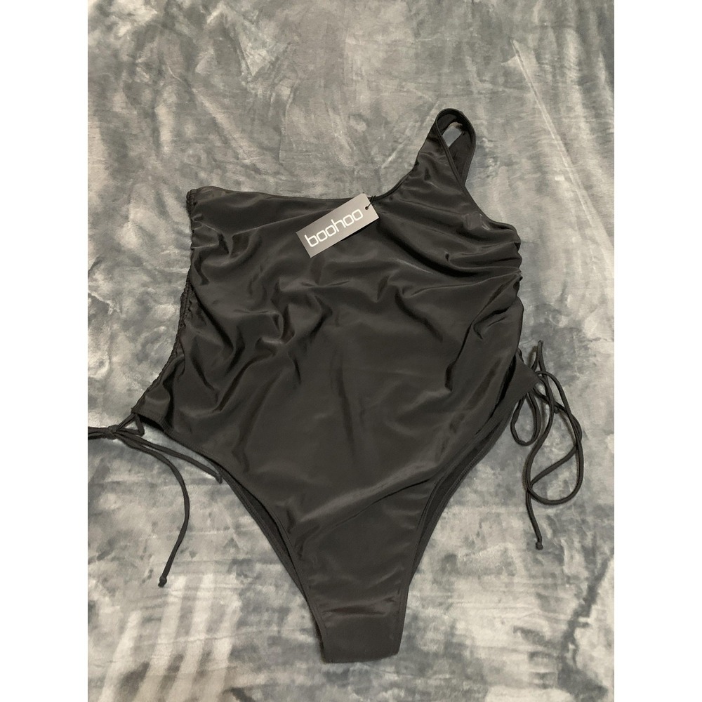 Boohoo Swimsuit‎ Womens 18 Plus Size Ruched Asymmetric One Shoulder Bathing Suit